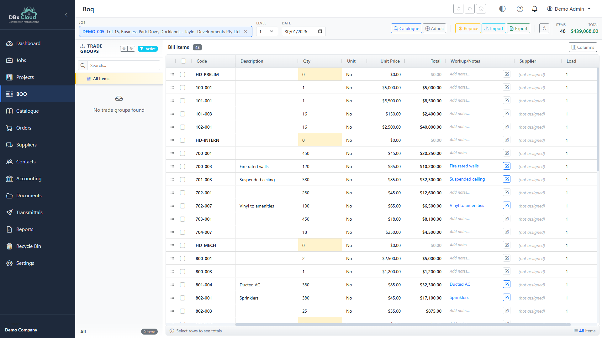 T&E Cloud Bill of Quantities Editor