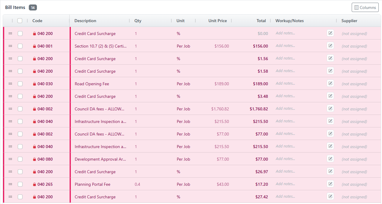 DBx BOQ Desktop - AG Grid powered BOQ editor showing bill items with quantities, rates and totals